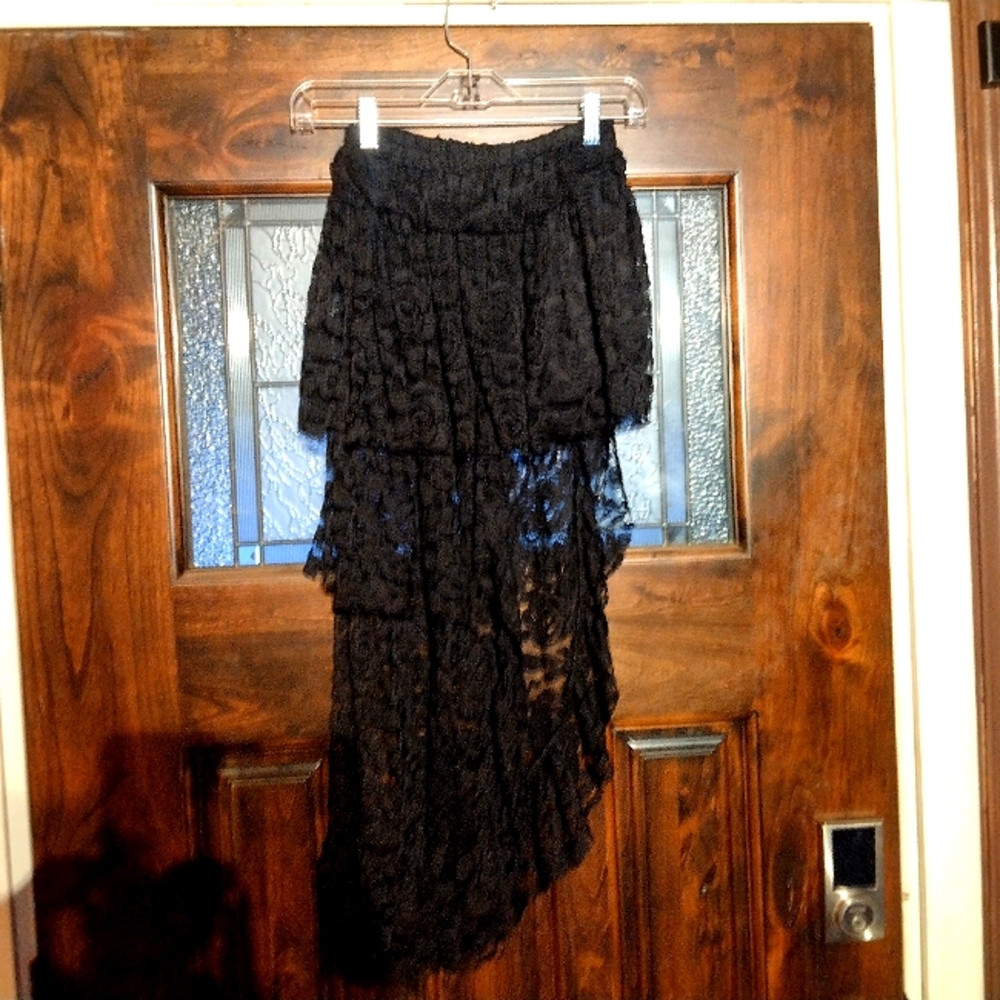 Goth Black Lace Tiered Asymmetrical Skirt